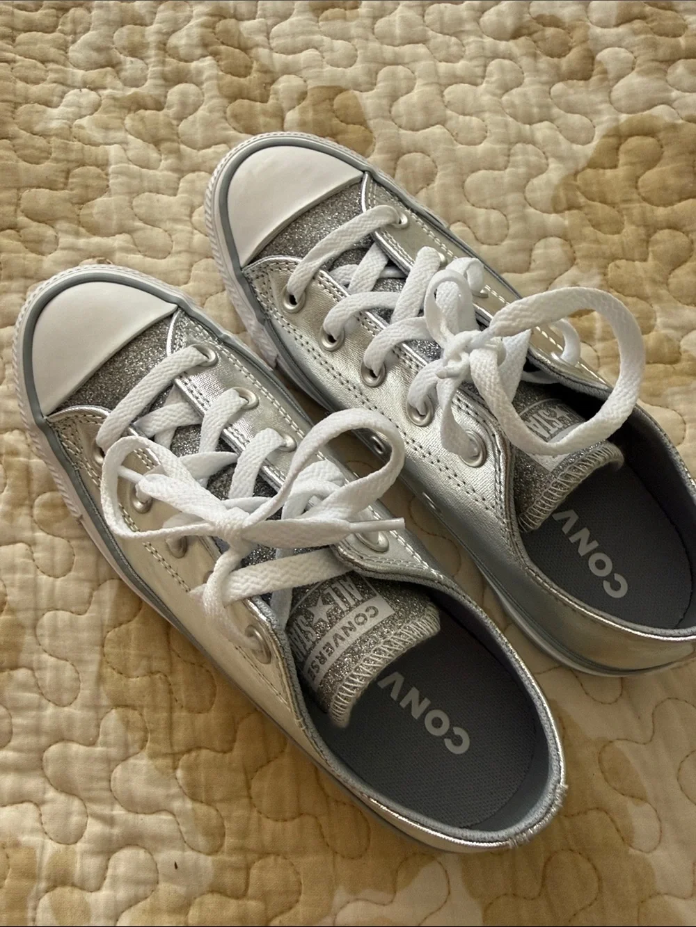 Converse Silver Metallic and Glitter Low-Top Sneakers